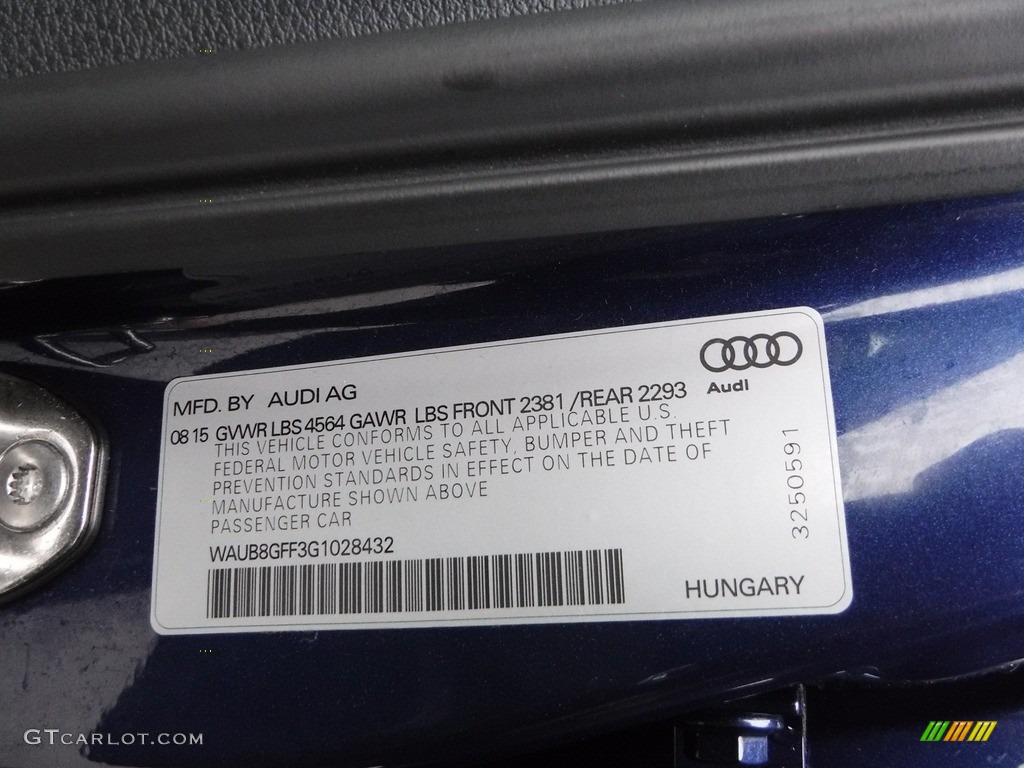 2016 A3 2.0 Premium quattro - Scuba Blue Metallic / Black photo #44