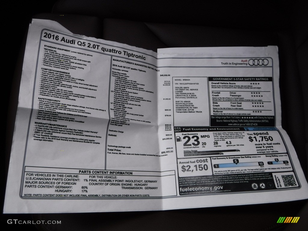 2016 Q5 2.0 TFSI Premium quattro - Scuba Blue Metallic / Chestnut Brown photo #41