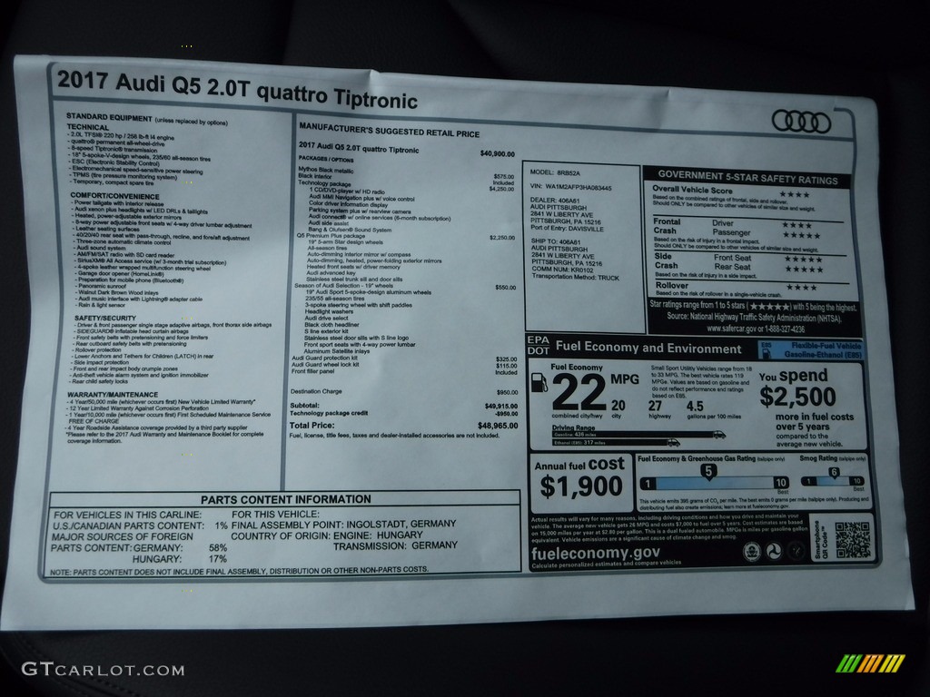 2017 Q5 2.0 TFSI Premium Plus quattro - Mythos Black Metallic / Black photo #11