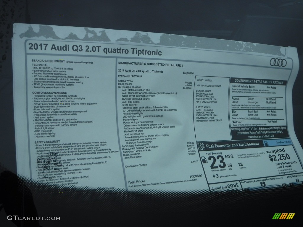 2017 Audi Q3 2.0 TFSI Premium Plus quattro Window Sticker Photo #118053666