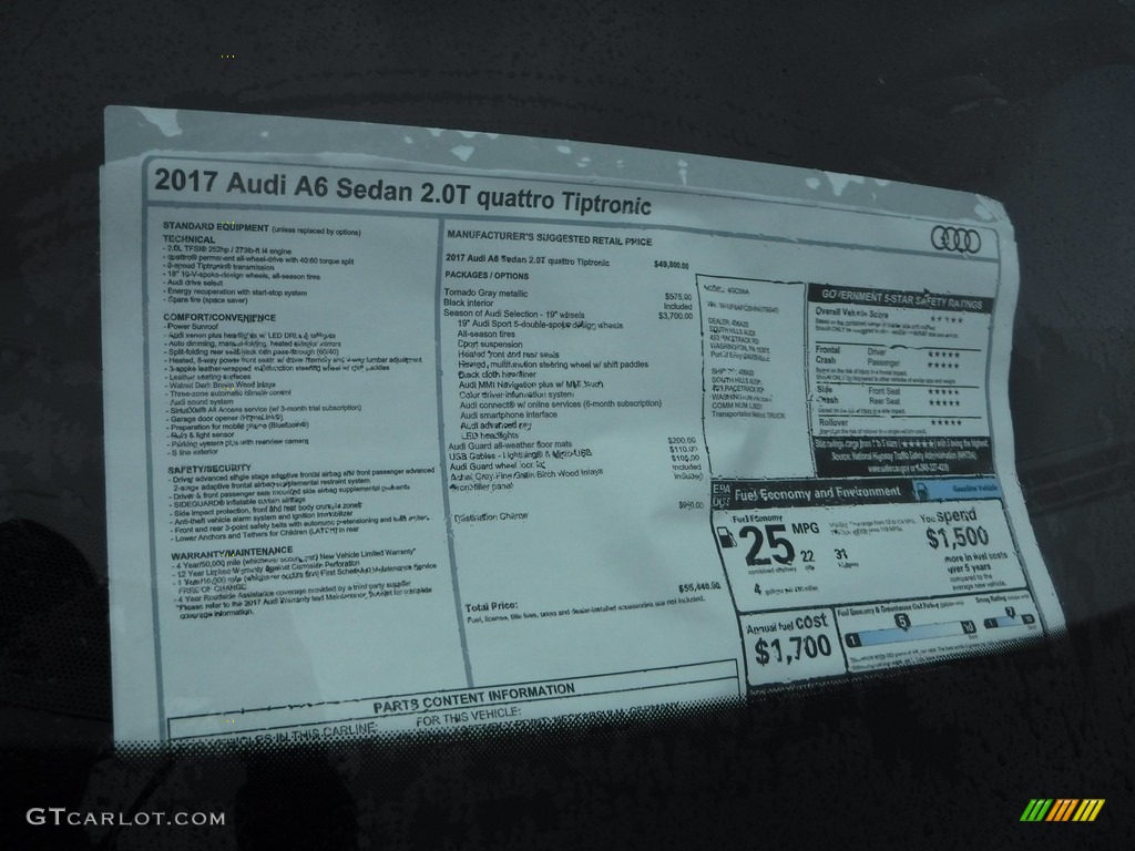 2017 Audi A6 2.0 TFSI Premium quattro Window Sticker Photo #118055655