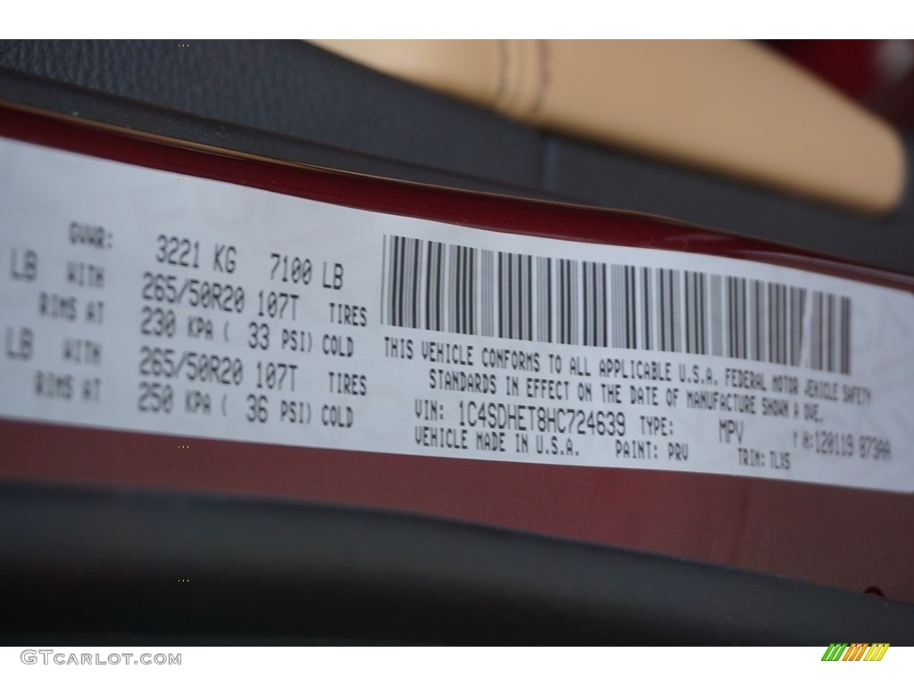2017 Durango Color Code PRV for Octane Red Pearl Photo #118069087