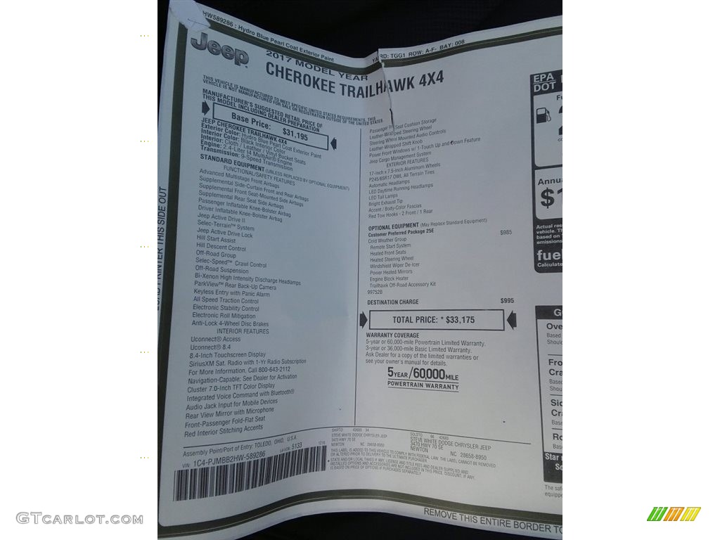2017 Jeep Cherokee Trailhawk 4x4 Window Sticker Photos