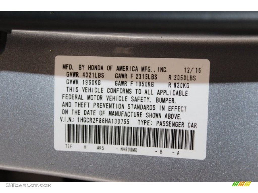 2017 Accord EX-L Sedan - Lunar Silver Metallic / Gray photo #33