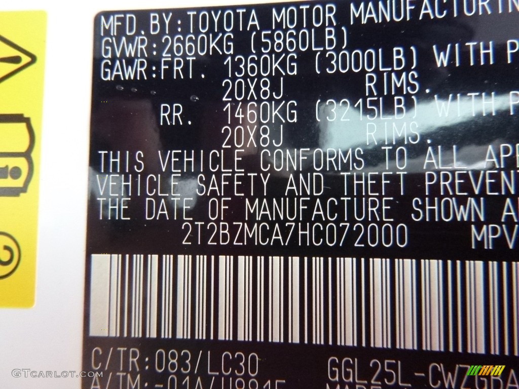 2017 RX Color Code 083 for Ultra White Photo #118084980