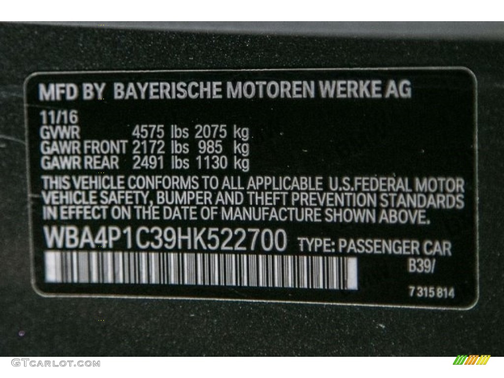 2017 4 Series Color Code B39 for Mineral Grey Metallic Photo #118119421