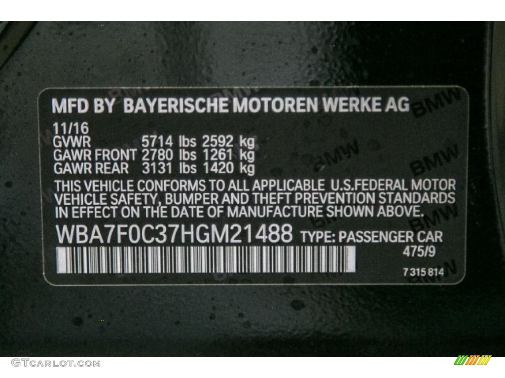 2017 7 Series Color Code 475 for Black Sapphire Metallic Photo #118119591