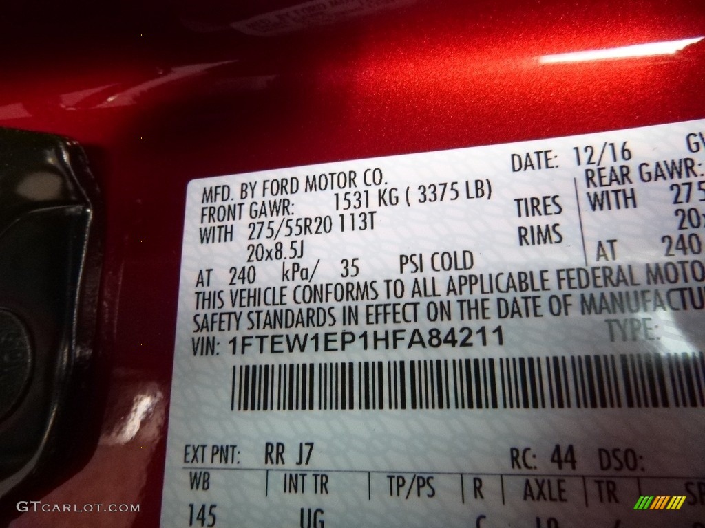 2017 F150 XLT SuperCrew 4x4 - Ruby Red / Earth Gray photo #14