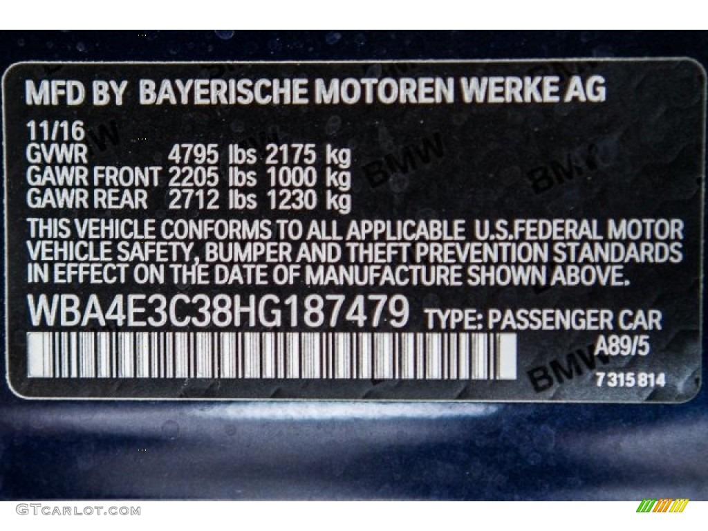 2017 4 Series Color Code A89 for Imperial Blue Metallic Photo #118128113