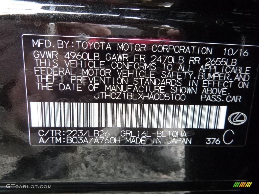 2017 Lexus GS 350 F Sport AWD Color Code Photos