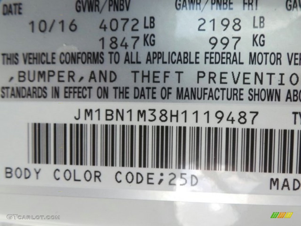 2017 MAZDA3 Color Code 25D for Snowflake White Pearl Mica Photo #118158109