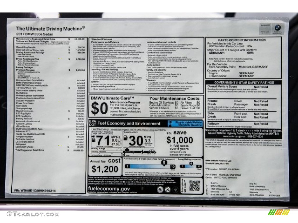 2017 3 Series 330e iPerfomance Sedan - Mineral Grey Metallic / Black photo #10
