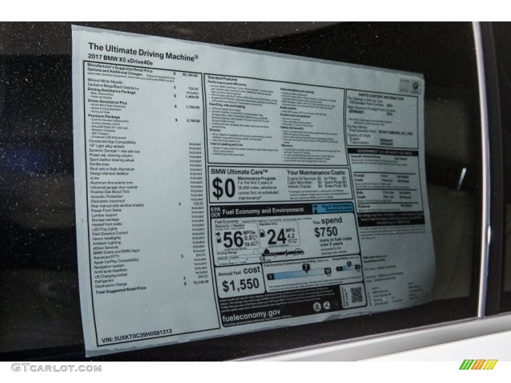 2017 BMW X5 xDrive40e iPerformance Window Sticker Photo #118166712