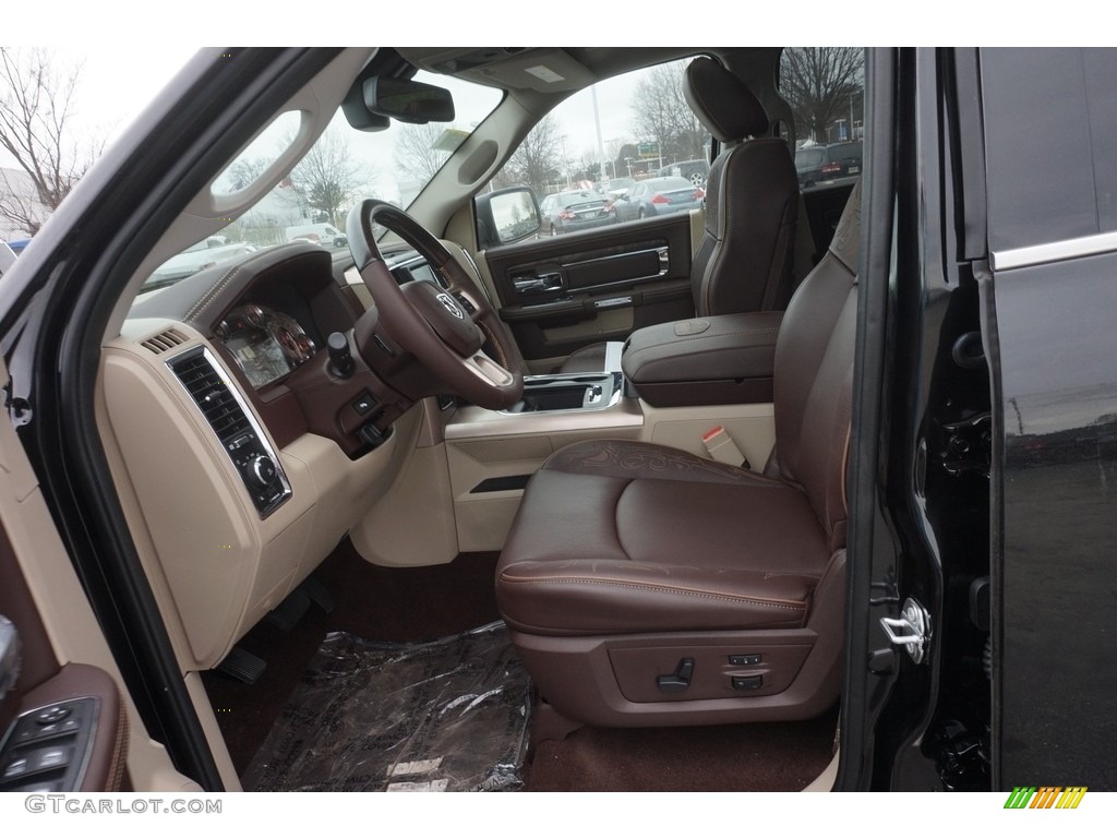 2017 1500 Laramie Longhorn Crew Cab 4x4 - Brilliant Black Crystal Pearl / Canyon Brown/Light Frost Beige photo #7