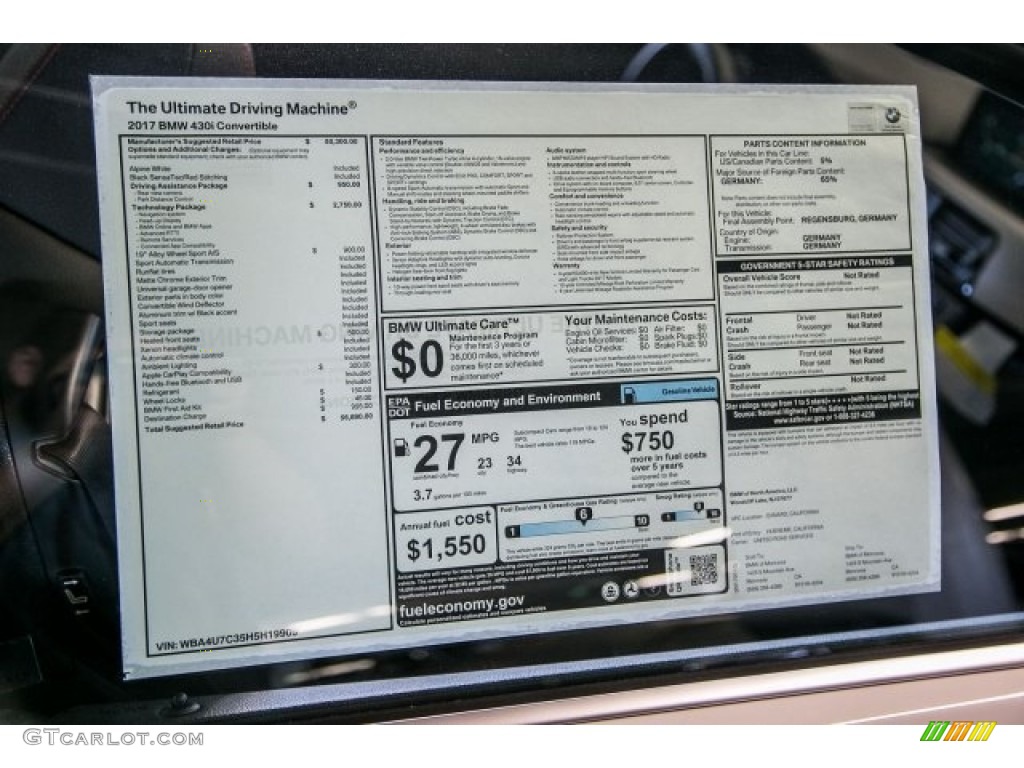 2017 BMW 4 Series 430i Convertible Window Sticker Photo #118186832