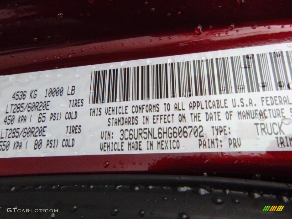 2017 2500 Color Code PRV for Delmonico Red Pearl Photo #118222250