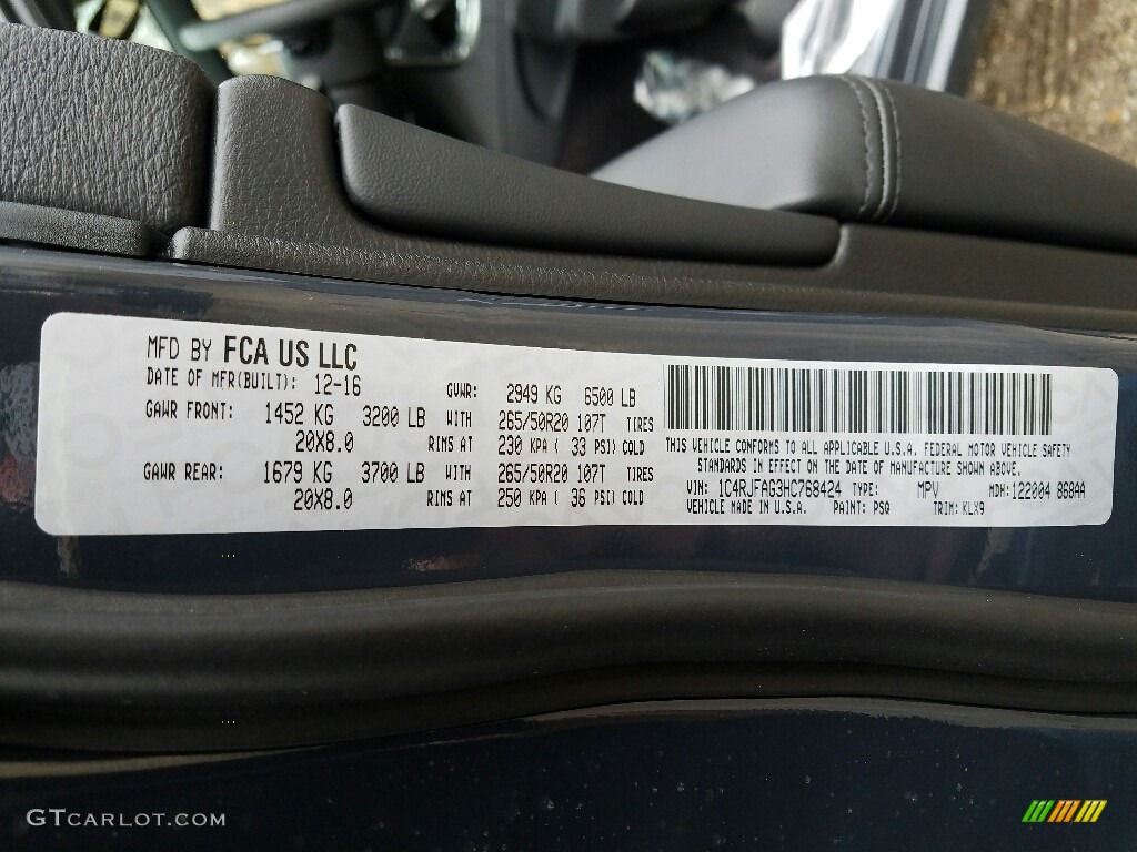 2017 Grand Cherokee Laredo 4x4 - Diamond Black Crystal Pearl / Black photo #7
