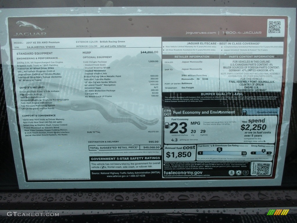 2017 XE 35t Premium AWD - British Racing Green / Jet photo #11