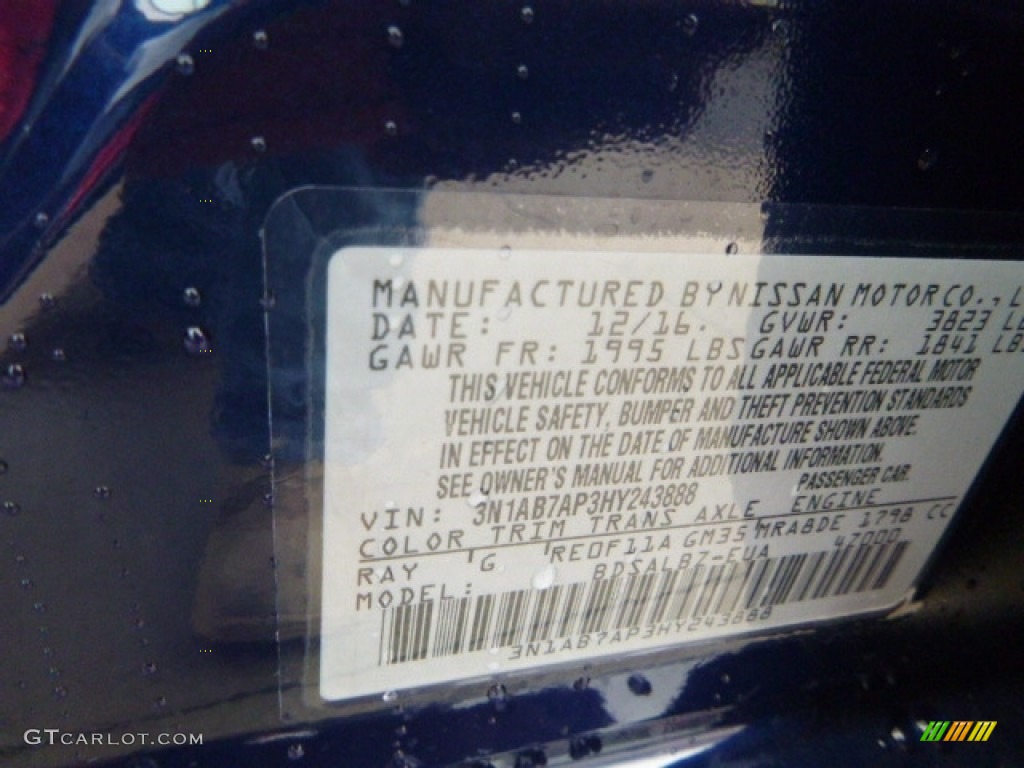 2017 Sentra Color Code RAY for Deep Blue Pearl Photo #118234541