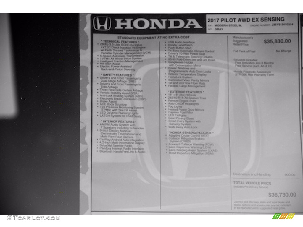 2017 Honda Pilot EX-L AWD Window Sticker Photo #118249320