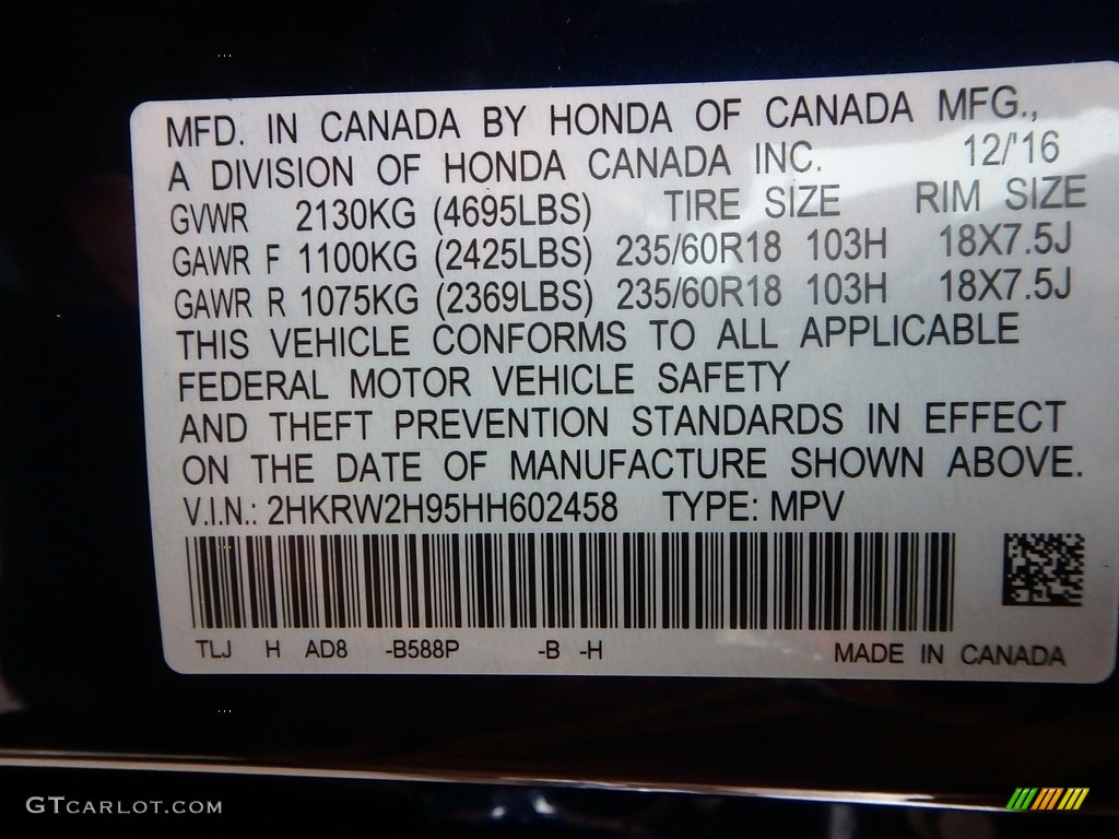 2017 CR-V Color Code B588P for Obsidian Blue Pearl Photo #118279932