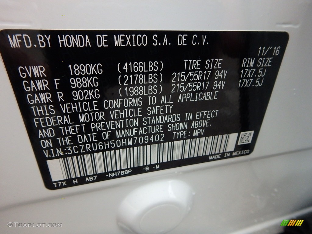2017 HR-V Color Code NH788P for White Orchid Pearl Photo #118285881