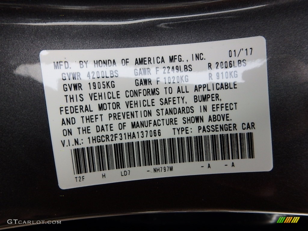 2017 Accord Color Code NH797M for Modern Steel Metallic Photo #118296648