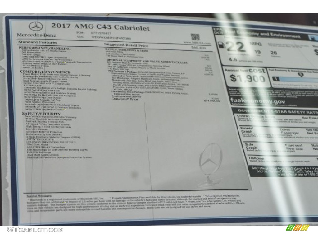 2017 Mercedes-Benz C 43 AMG 4Matic Cabriolet Window Sticker Photo #118310387
