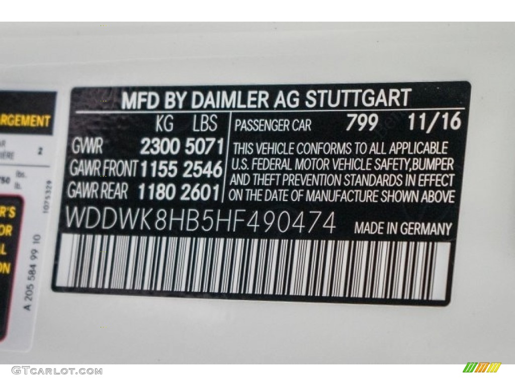 2017 C Color Code 799 for designo Diamond White Metallic Photo #118310534