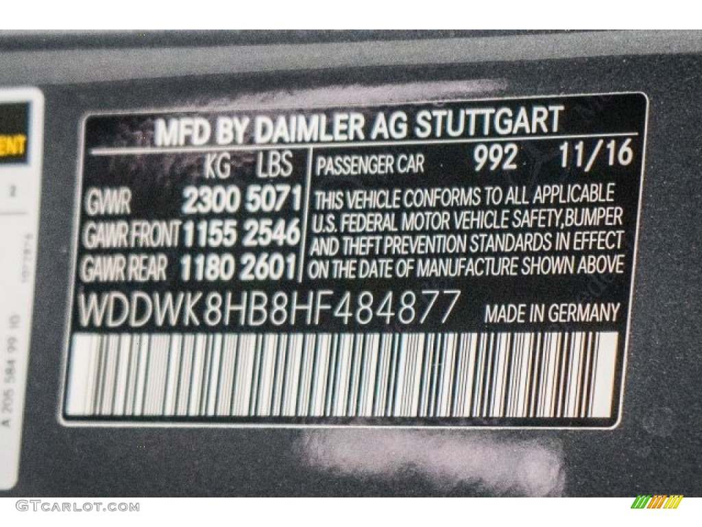 2017 Mercedes-Benz C 63 AMG S Cabriolet Color Code Photos