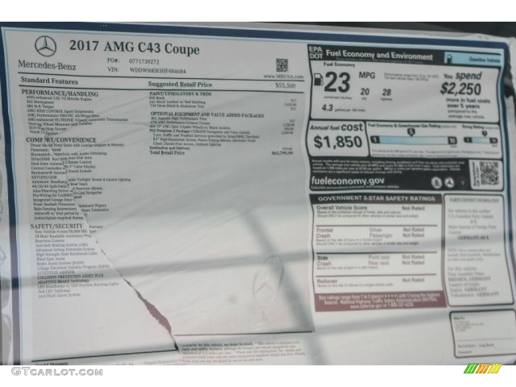 2017 Mercedes-Benz C 43 AMG 4Matic Coupe Window Sticker Photo #118311338