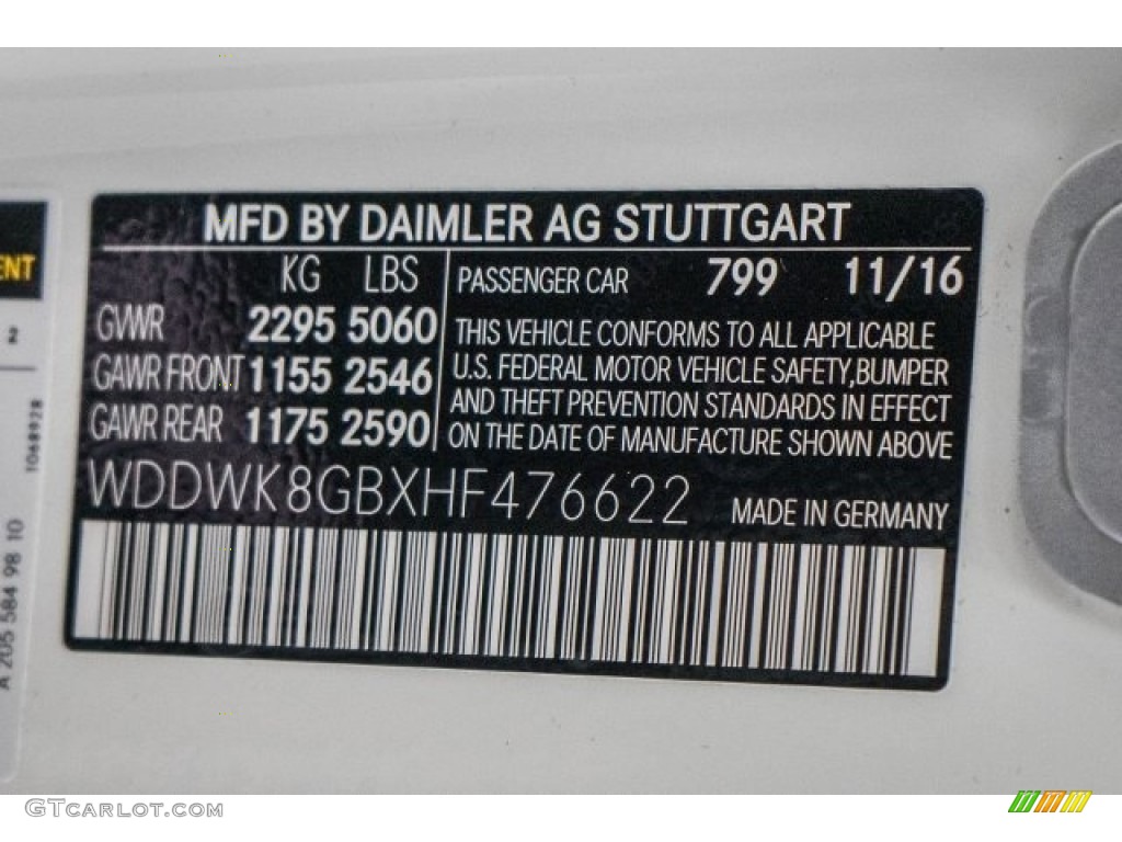 2017 C Color Code 799 for designo Diamond White Metallic Photo #118311704