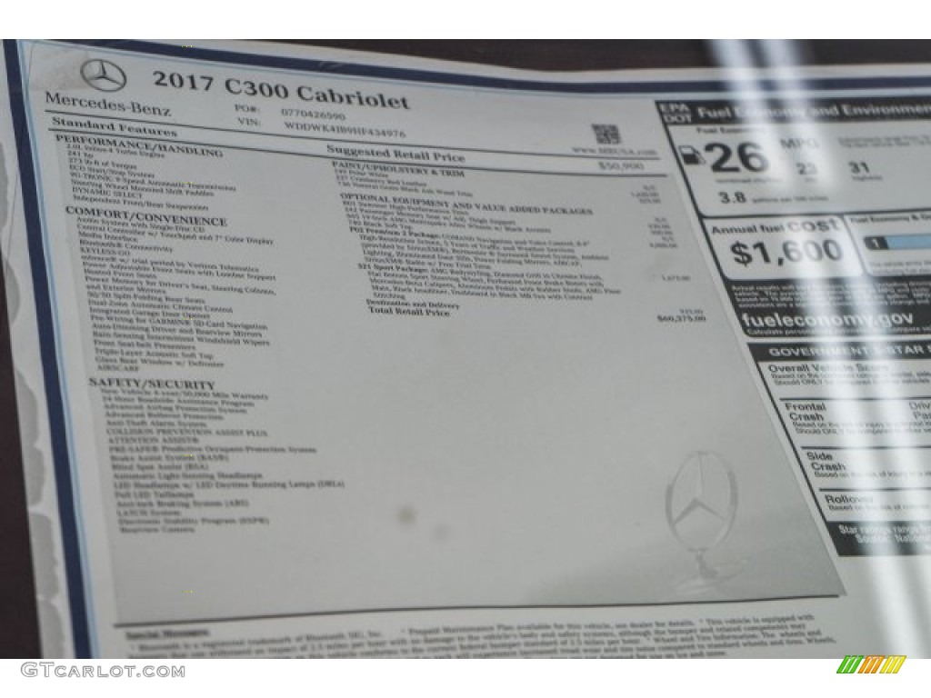 2017 Mercedes-Benz C 300 Cabriolet Window Sticker Photo #118312457