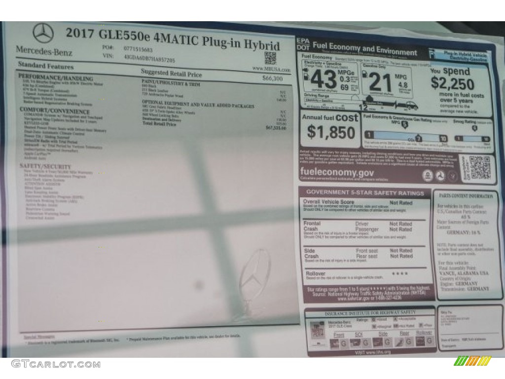 2017 Mercedes-Benz GLE 550e Window Sticker Photo #118314131