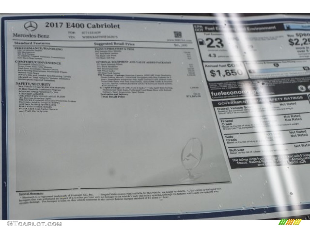 2017 Mercedes-Benz E 400 Cabriolet Window Sticker Photo #118315595