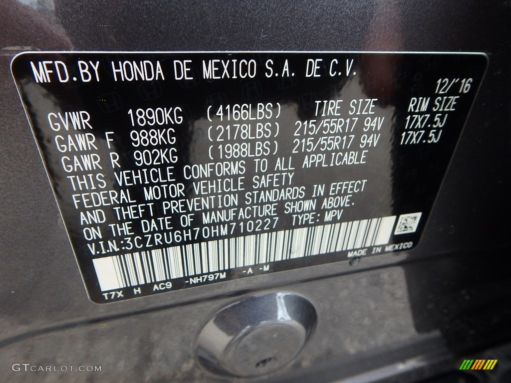 2017 HR-V Color Code NH797M for Modern Steel Metallic Photo #118315766