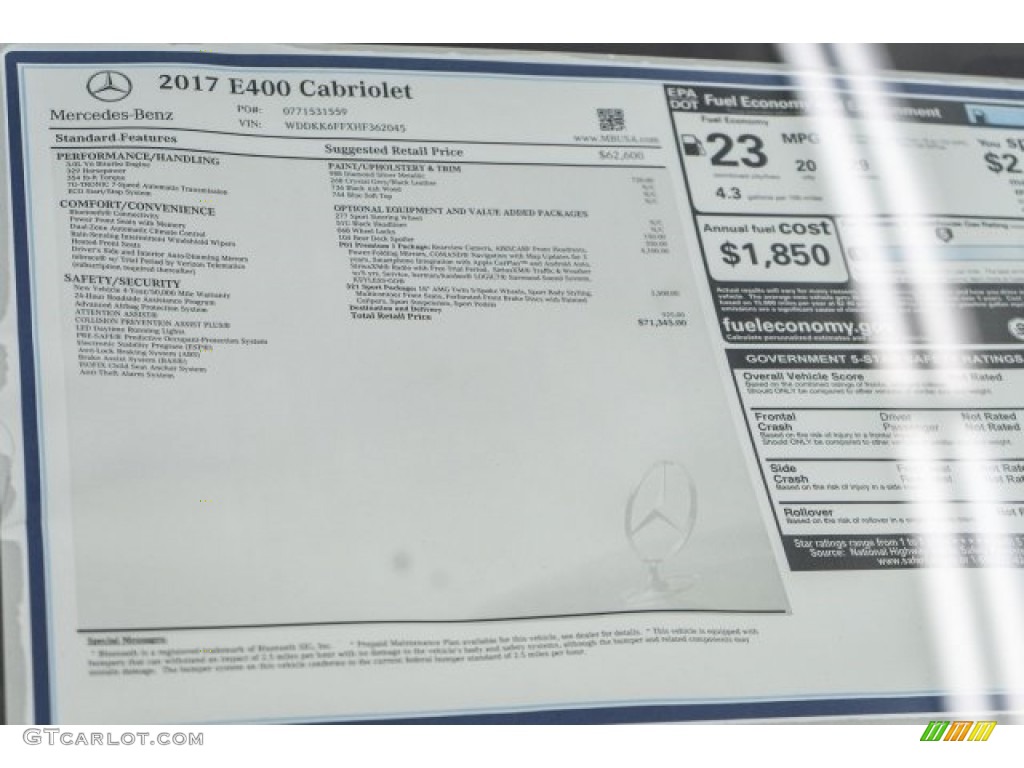 2017 Mercedes-Benz E 400 Cabriolet Window Sticker Photo #118315812