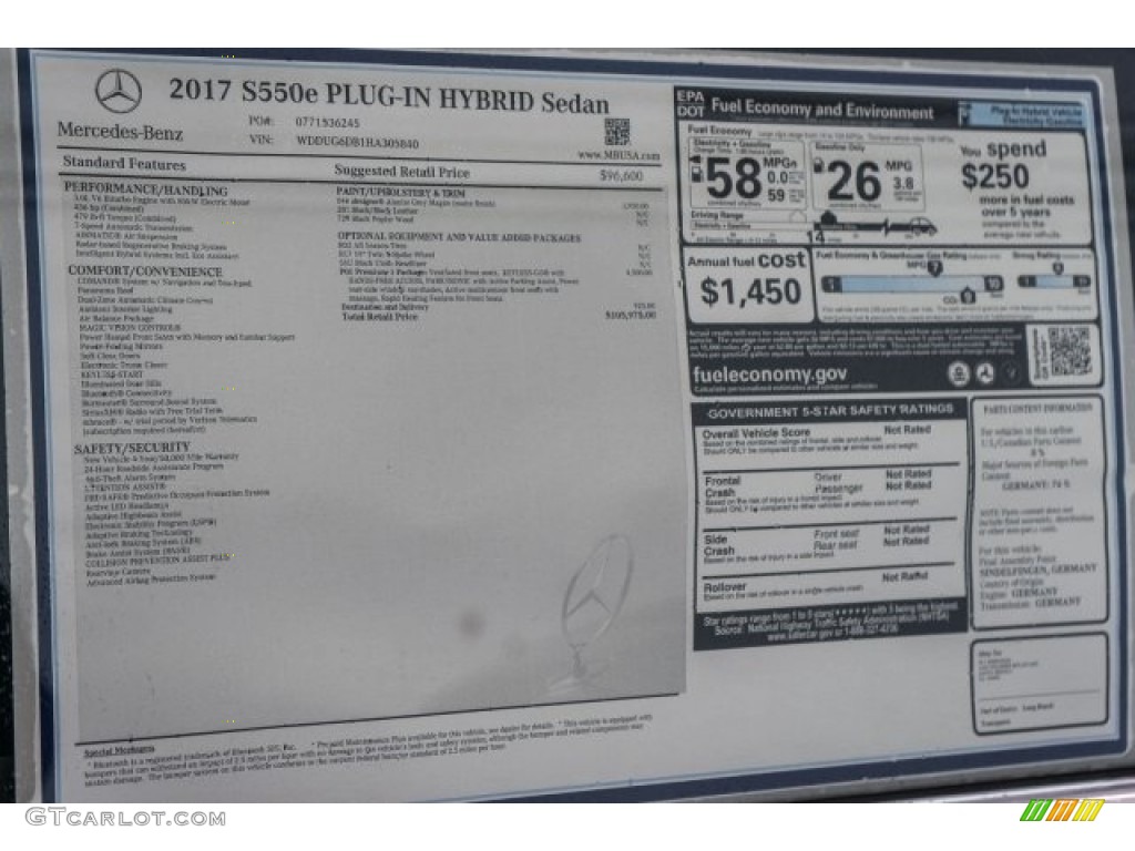 2017 Mercedes-Benz S 550e Plug-In Hybrid Window Sticker Photo #118316318