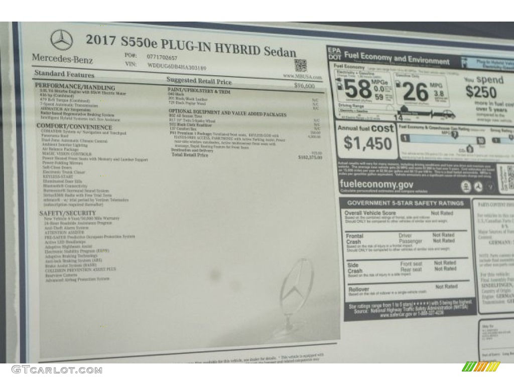 2017 Mercedes-Benz S 550e Plug-In Hybrid Window Sticker Photo #118316528