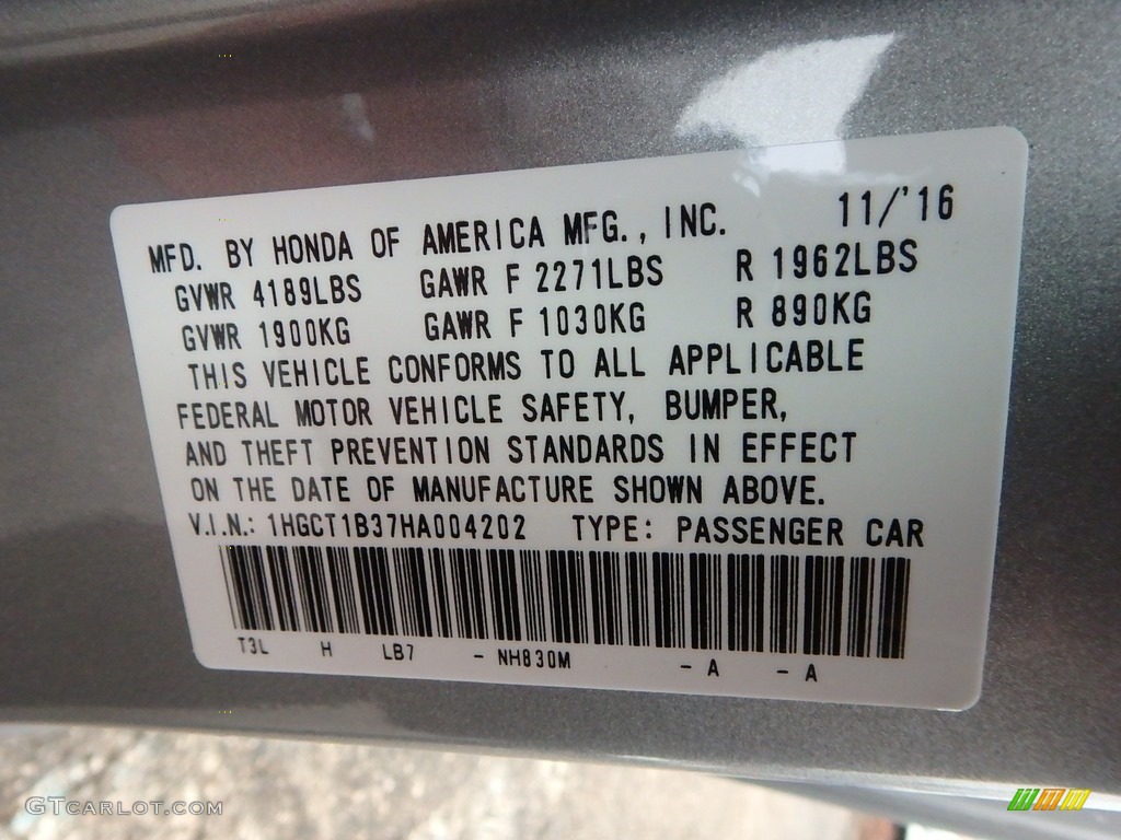 2017 Accord Color Code NH830M for Lunar Silver Metallic Photo #118317911