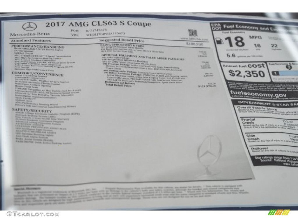 2017 Mercedes-Benz CLS AMG 63 S 4Matic Coupe Window Sticker Photo #118318109