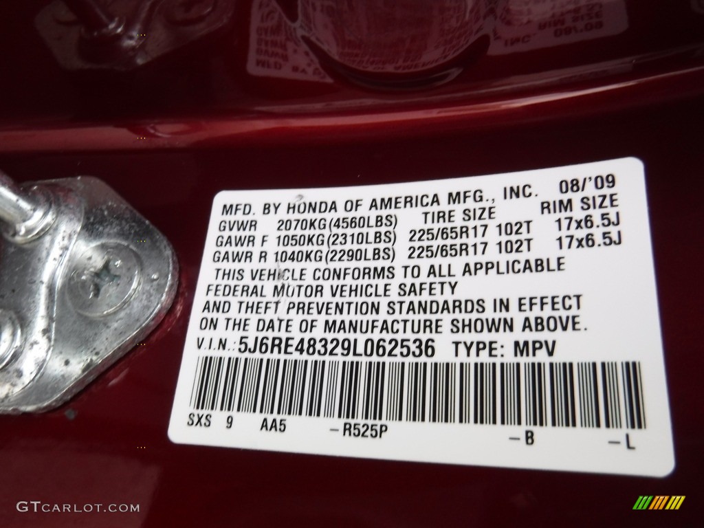 2009 CR-V LX 4WD - Tango Red Pearl / Gray photo #24