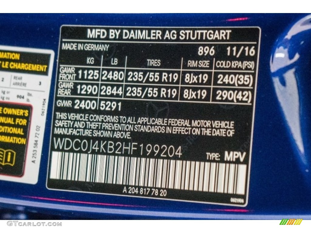 2017 GLC Color Code 896 for Brilliant Blue Metallic Photo #118321532