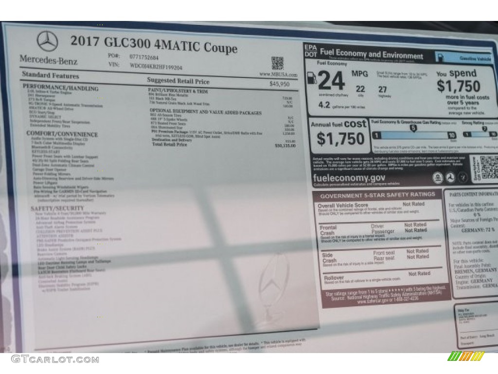 2017 Mercedes-Benz GLC 300 4Matic Window Sticker Photo #118321622