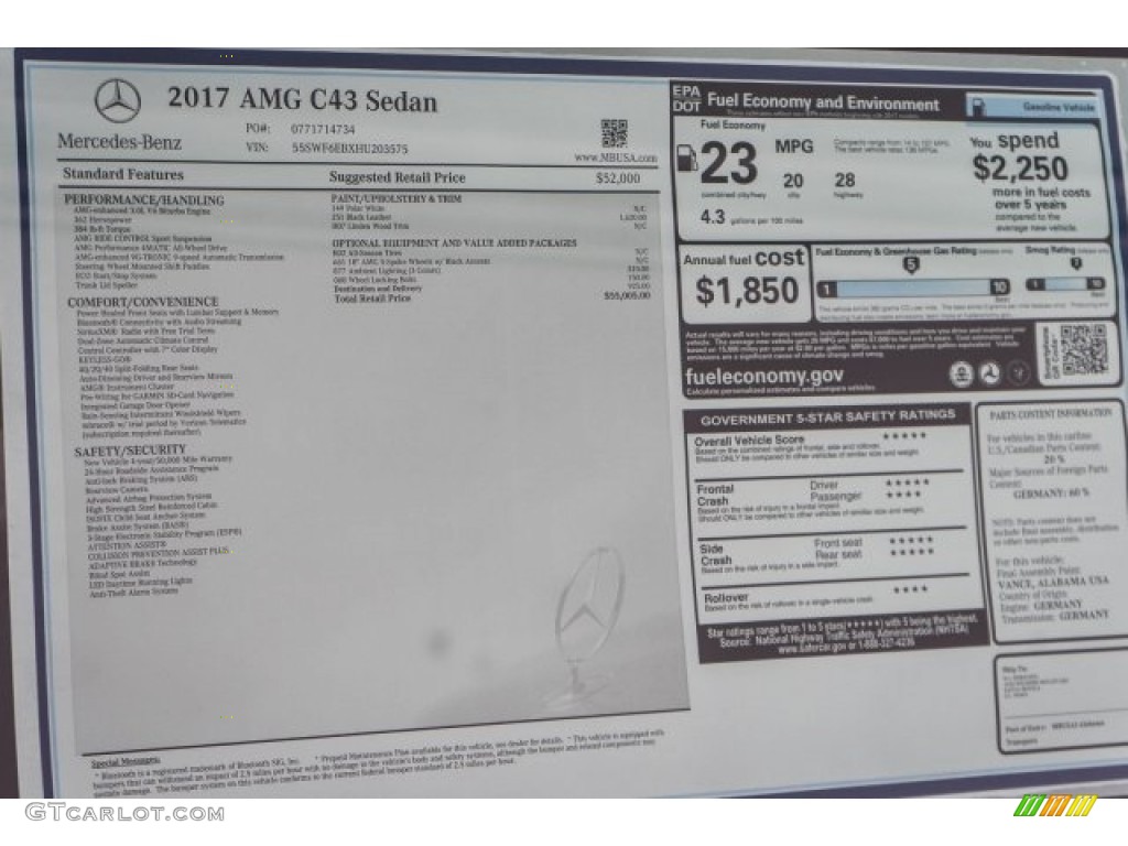 2017 Mercedes-Benz C 43 AMG 4Matic Sedan Window Sticker Photo #118321841