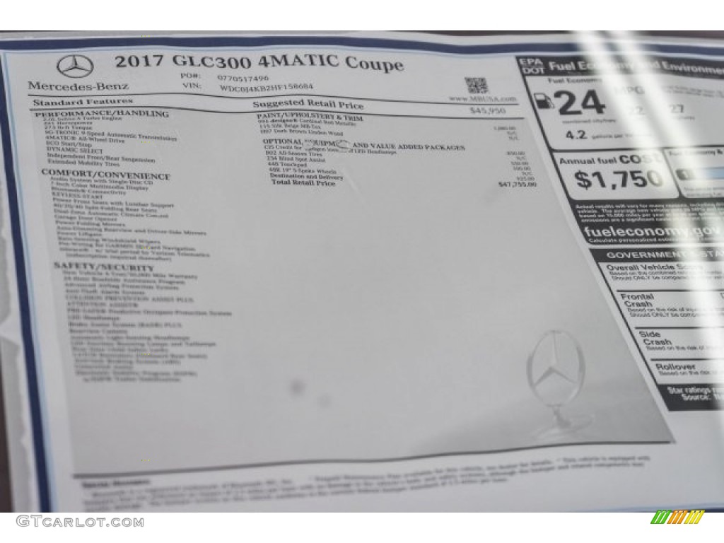 2017 Mercedes-Benz GLC 300 4Matic Window Sticker Photo #118322726