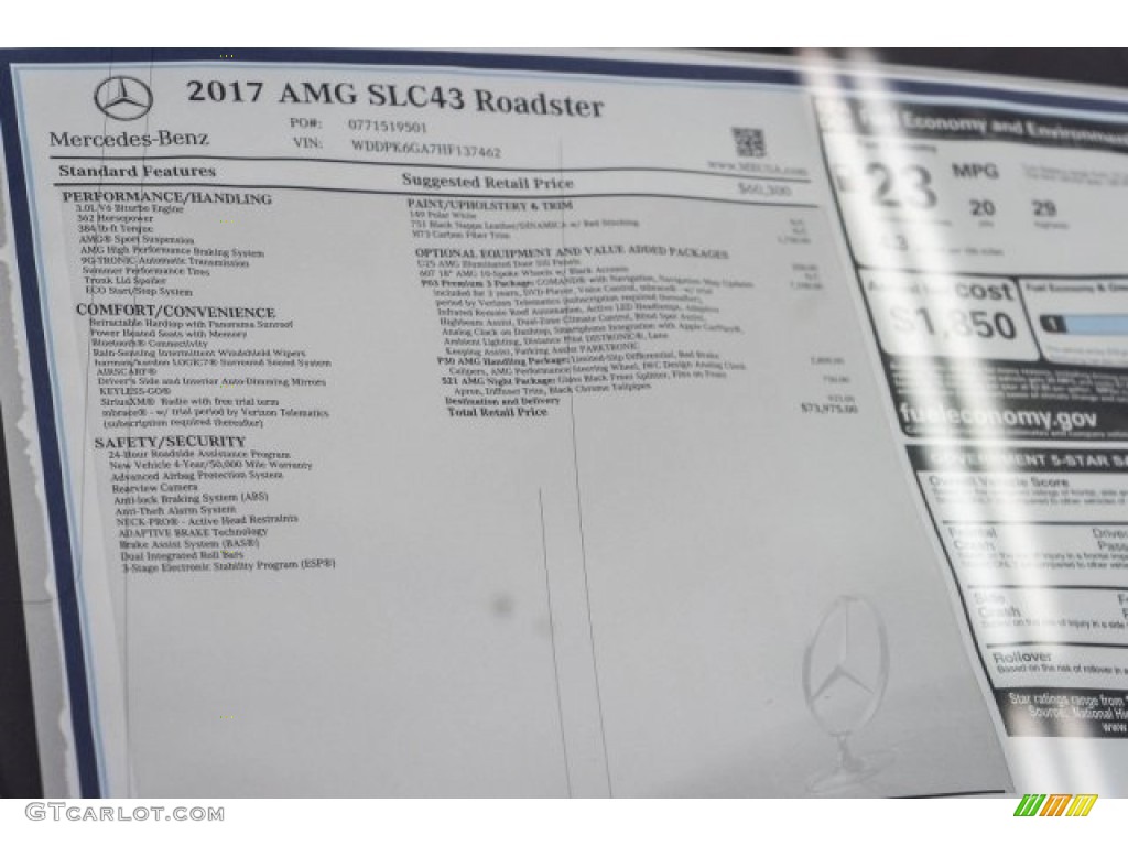 2017 Mercedes-Benz SLC 43 AMG Roadster Window Sticker Photo #118323377