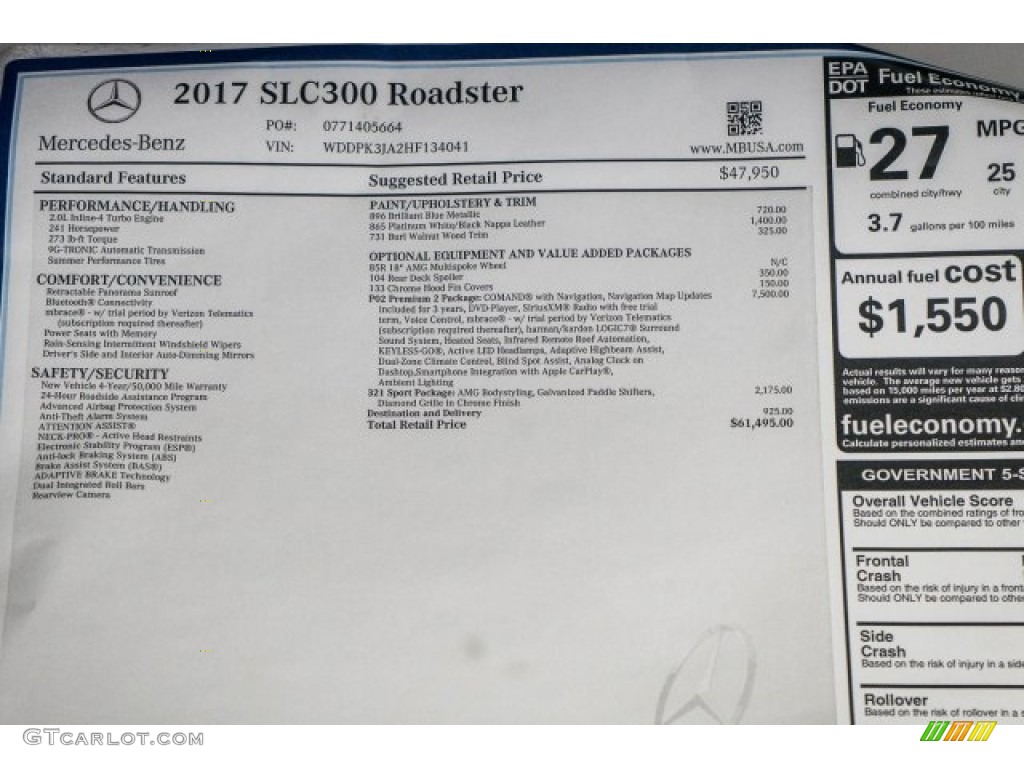 2017 Mercedes-Benz SLC 300 Roadster Window Sticker Photo #118323617