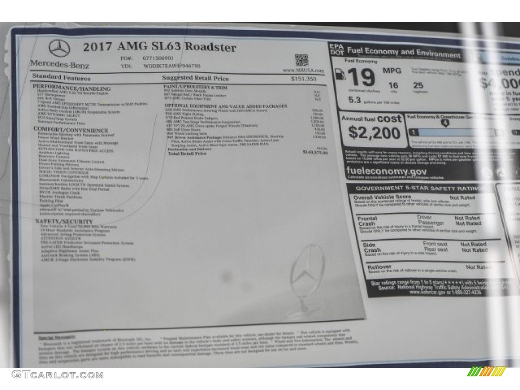 2017 Mercedes-Benz SL 63 AMG Roadster Window Sticker Photo #118324091