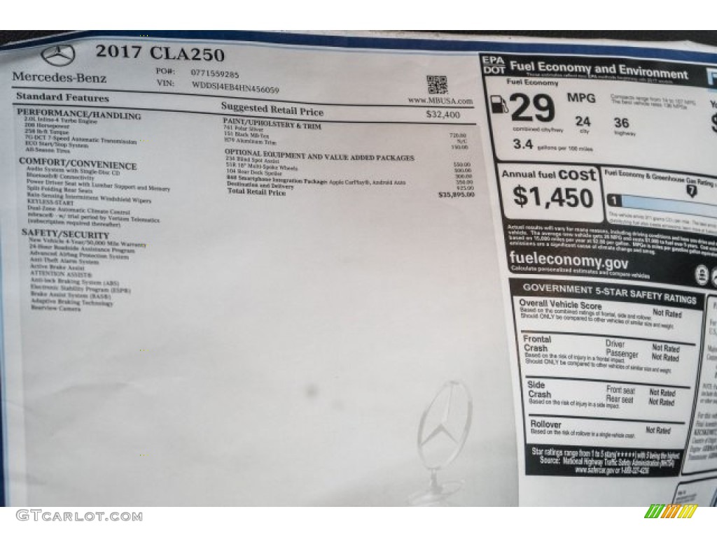 2017 Mercedes-Benz CLA 250 Coupe Window Sticker Photo #118324898
